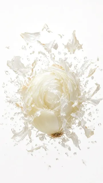 Dynamic & Energetic image example: Macro Freeze-Frame of a Shattered White Onion