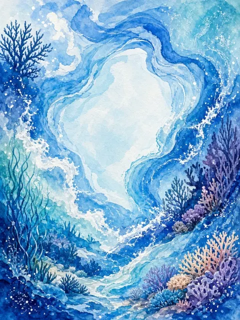 Watercolor Ocean Coral Reef Fluid Flow Poster