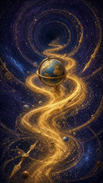 Golden Sand image example: Surreal Ascending Globe and Time Vortex