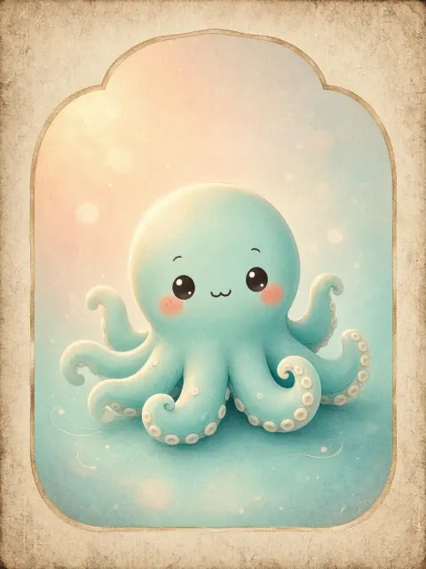 Chibi Octopus Minimalist Nostalgic Portrait