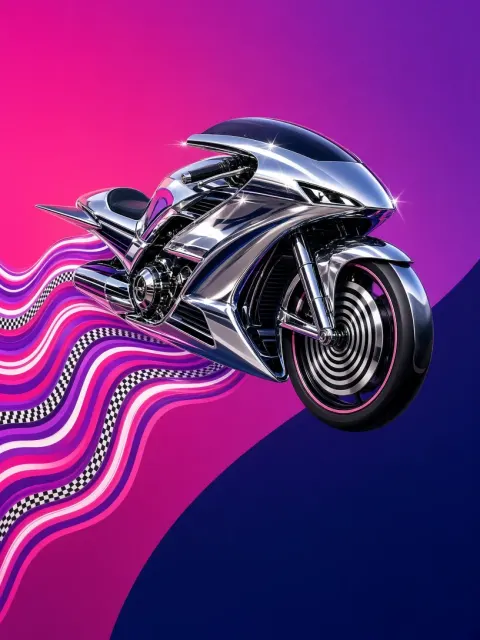 Op Art image example: Retro-Futuristic Op-Art Hover Motorcycle