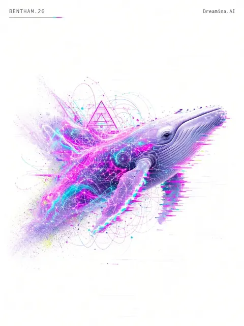 Vaporwave image example: Minimalist Vaporwave Fractal Whale Surreal Art