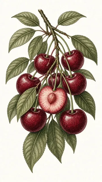 Cross Hatching image example: Ink Stipple and Cross-Hatch Cherry Still Life
