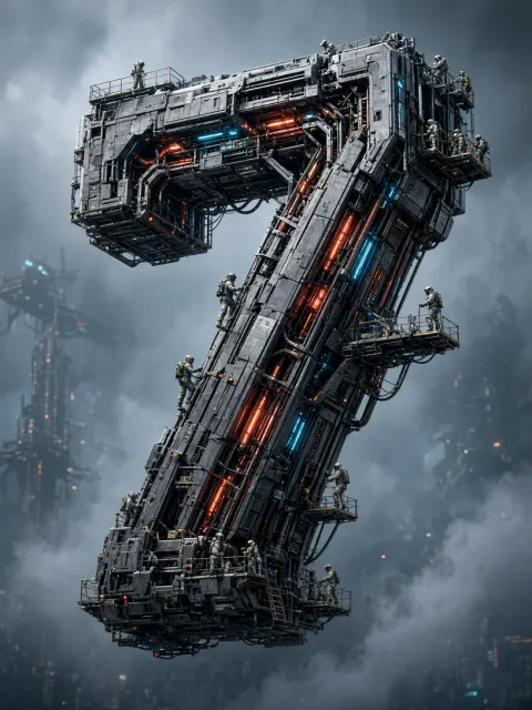 Cyberpunk Mecha Number Seven 3D Typography