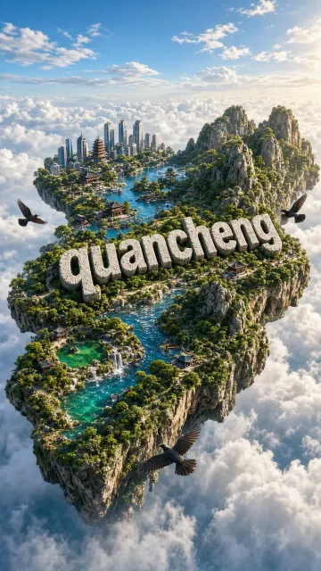 Photorealistic Floating Shandong Island Digital Poster