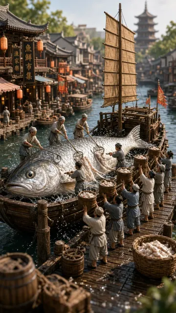 Historical Scene image example: Song Dynasty Fishing Harbor Miniature Diorama