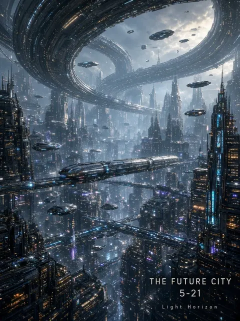 Photorealism image example: Photorealistic Sci-Fi Airborne Megacity Concept Art