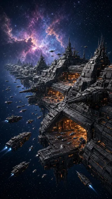 Space Station image example: Sci-Fi Orbital Steel Fortress Concept Art