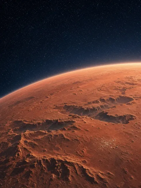 Starry Night image example: Realistic Sci-Fi Mars Orbital View Landscape