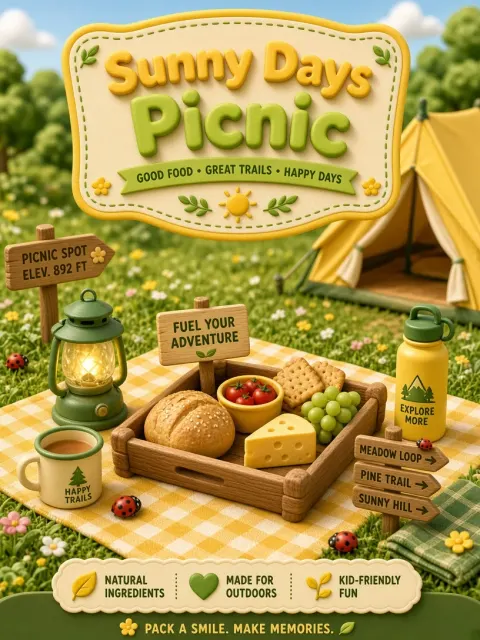 Cartoon 3D image example: C4D Cartoon Outdoor Picnic Product Poster