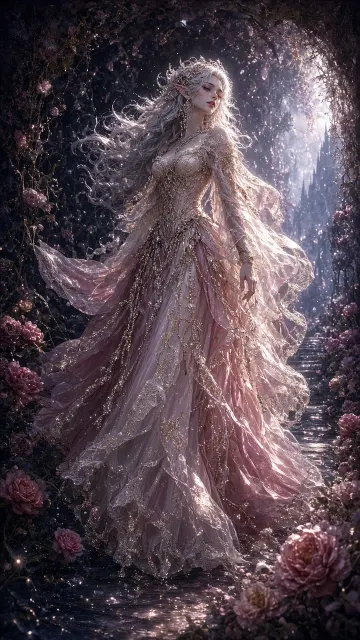 Silver Hair Rococo Elf Fantasy Illustration