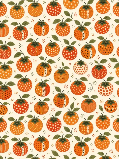 Textile Design image example: Yayoi Kusama Style Persimmon Polka Dot Seamless Pattern