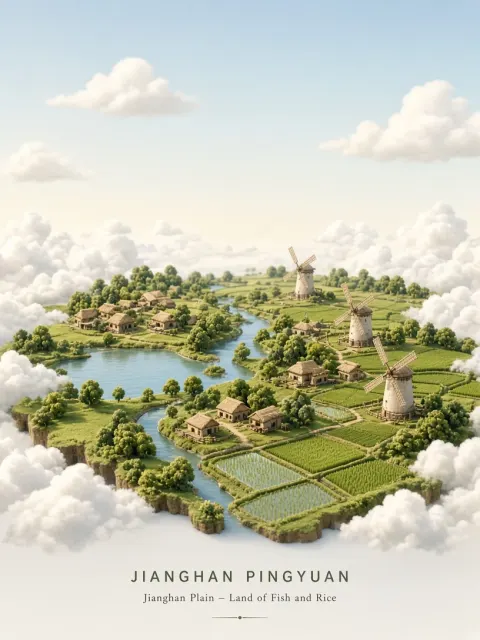 Centred Symmetry image example: Jianghan Plain Miniature Diorama Landscape Poster