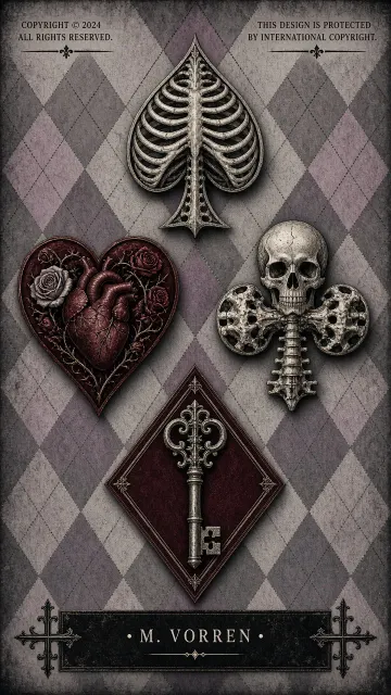 Muted Tones image example: Dark Gothic Playing Card Suit Emblems