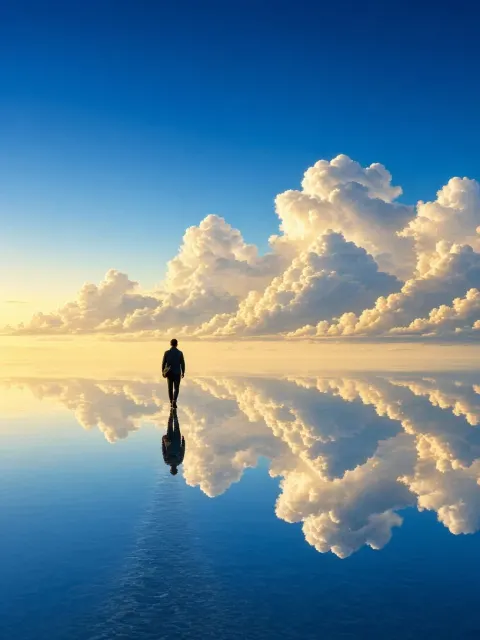 Surreal Mirror Lake Solitary Traveler Reflection