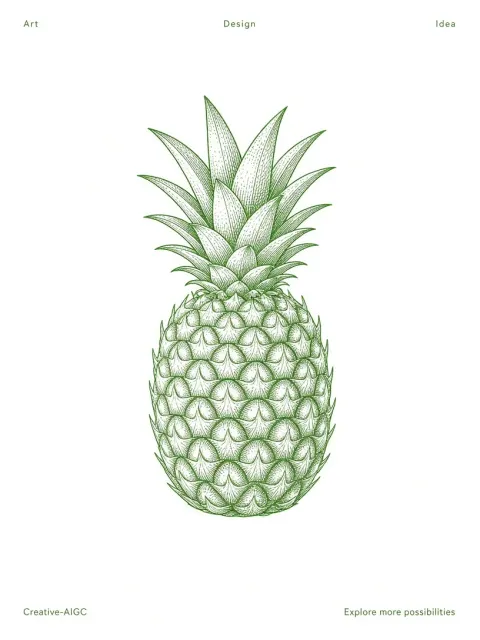 Green Ink Pen Pineapple Stippling Illustration