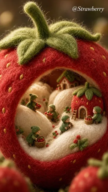 Needle Felt Strawberry Harvest Miniature Scene