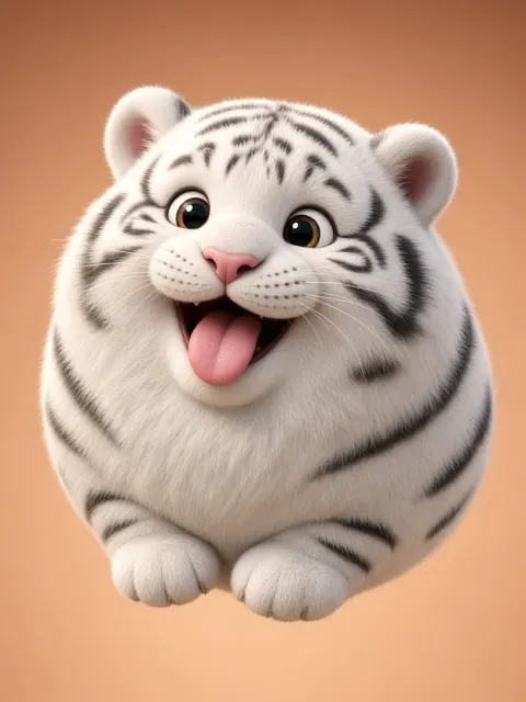 Furry Texture image example: Chubby Spherical White Tiger 3D Illustration