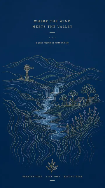 Minimalist Deep Blue One-Line Landscape Illustration