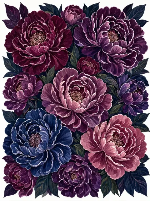 Top-Down Dark Acrylic Peony Painting