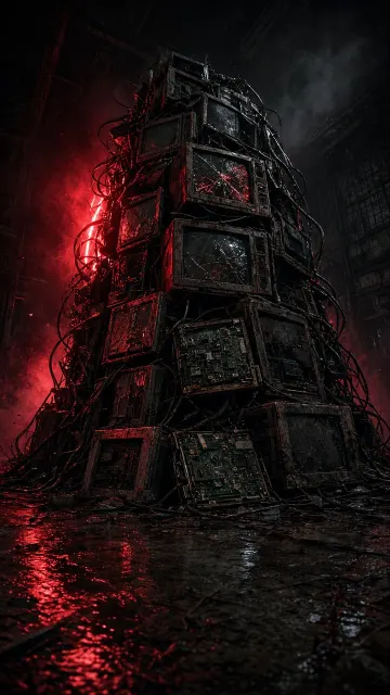 Post-Apocalyptic image example: Cyberpunk Wasteland Stacked CRT Monitors