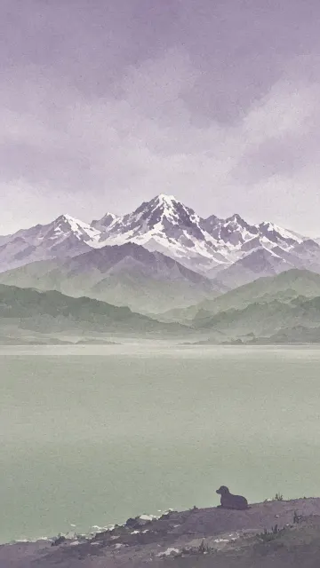 Minimalist Watercolor Cangshan Mountain and Lake