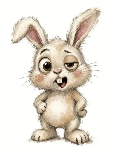 Oil Texture image example: Chibi Anthropomorphic Rabbit Naive Art Sketch