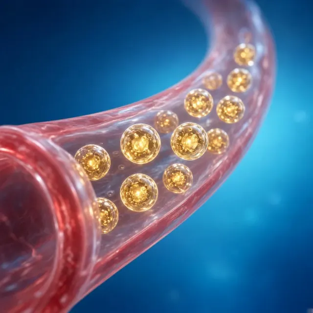 Biotech image example: 3D Microscopic Probiotic Spheres in Blood Vessel