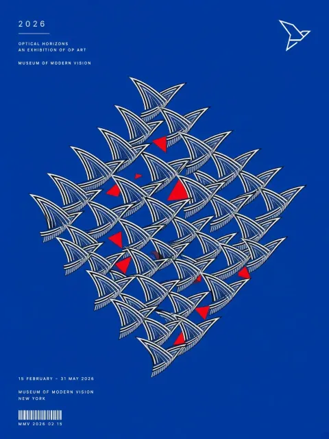 Op Art Soaring Birds Graphic Design Poster