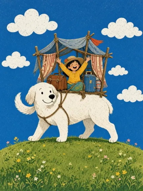 Screen Print image example: Giant Dog and Whimsical Canopy Screenprint Illustration