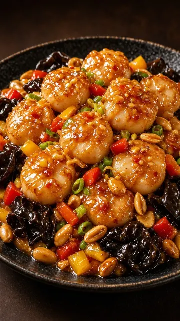 Closeup image example: Kung Pao Scallops Commercial Food Photography