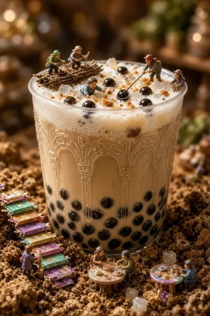 Closeup image example: Miniature Wonderland in Milk Tea Cup Fantasy Scene