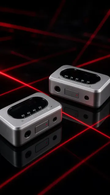 Product Shot image example: Silver Rangefinder with Red Laser Commercial Closeup