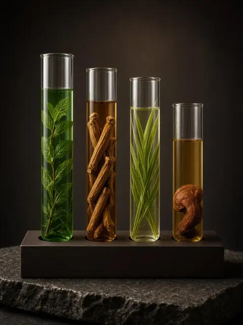 Luxury Aesthetic image example: Photorealistic Botanical Skincare Test Tube Commercial Shot