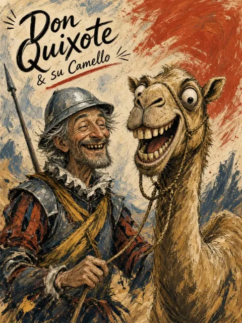Comic Art image example: Comic Style Don Quixote and Camel Portrait