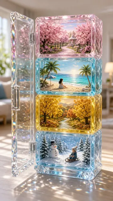 Four Seasons Miniature Worlds in Faceted Crystal Refrigerator
