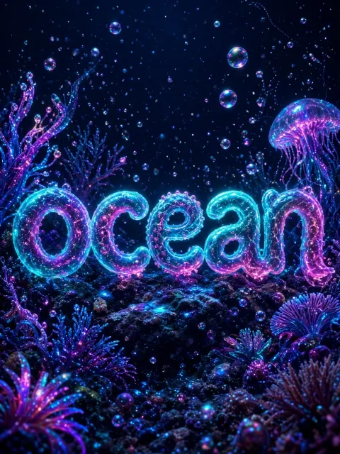 Acid Psychedelic Bioluminescent Ocean Typography