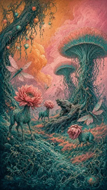 Surreal Botanical Dreamscape Illustration
