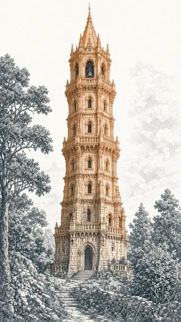 Architectural Pen and Ink Stippling of a Tower