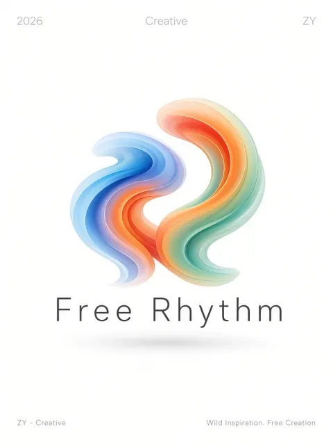Fluid Gradient image example: Fluid Ribbon Typography Logo Design for Free Rhythm