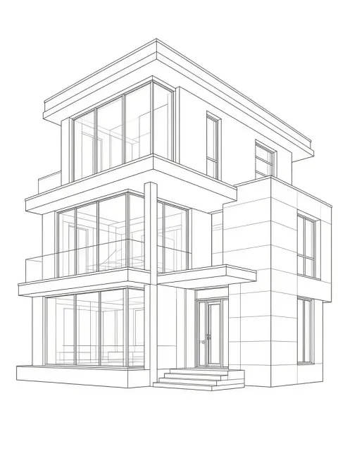 Minimalist Black and White Architectural Vector Illustration