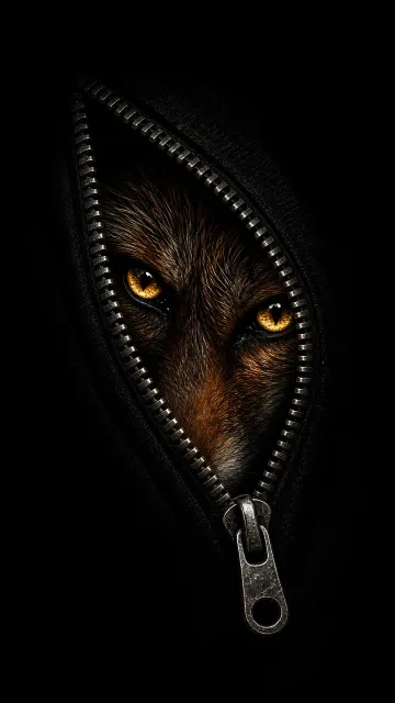 Mysterious image example: Close-Up of Fox Eyes Peeking Through Metal Zipper