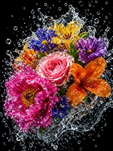 Macro Photography of Flowers Falling into Water
