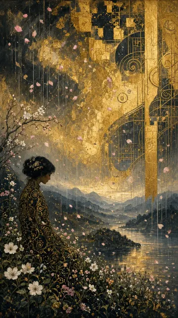 Art Nouveau image example: Klimt-Inspired Drizzling Floral Illustration