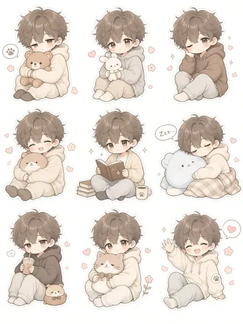Manga Style image example: Chibi Anime Boy Nine-Grid Expressions