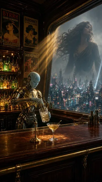 Retro Futurism image example: Retro-Futuristic Sci-Fi Bar Automaton