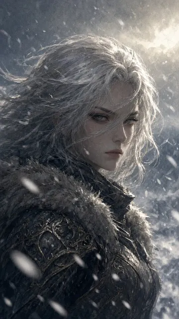 Fading Snowstorm Fantasy Warrior Close-Up