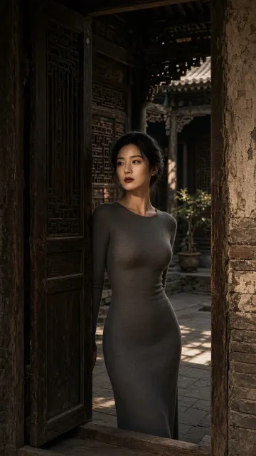 Depth of Field image example: Retro Courtyard Threshold Portrait