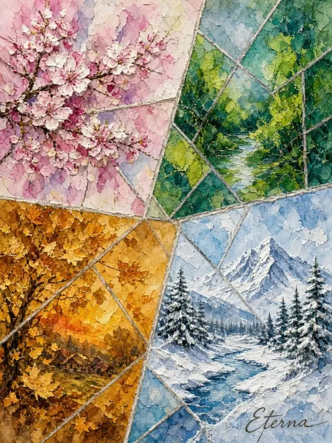 Four Seasons image example: Impasto Four Seasons Mosaic Landscape