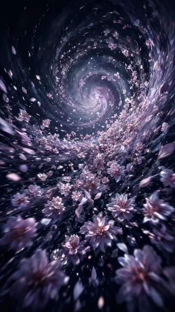 Panoramic Wide Shot image example: Surreal Dynamic Swirling Flower Vortex Illustration